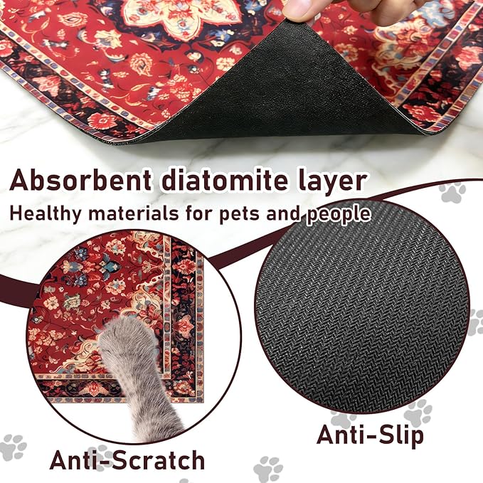 Pet Mats for Food and Water, Persia Red Dog Food Mat for Floors, Non Slip - Image 4