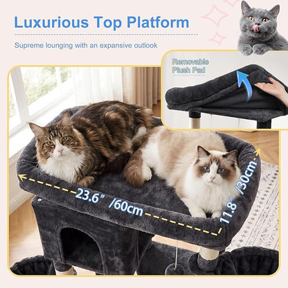 Heybly 68.1" Cat Tree with Oversized Top Platform & Wide Base, Heavy Duty Cat - Image 6