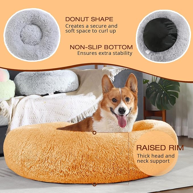 JOLLYVOGUE Dog Bed, Calming Anti-Anxiety Large Dog Bed, Fluffy Donut Cushion - Image 5