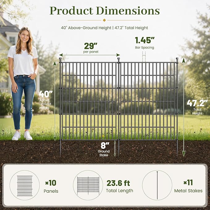 10 Panels No Dig Decorative Outdoor Garden Fence - Image 2