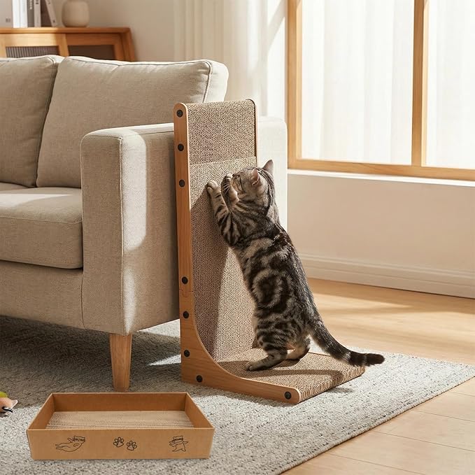 Goosheep 22in L-Shaped Cat Scratcher 2-in1 Scratching Board - Image 7