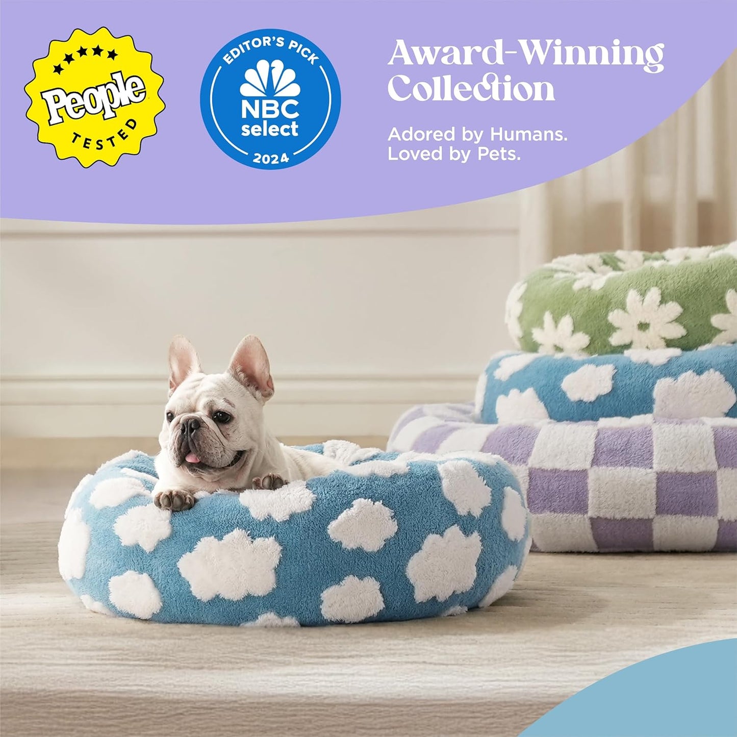 LE SURE Donut Medium Dog Bed - Round Cat Beds for Indoor Anti-Anxiety Calming Pet Beds, Washable Cute Modern Beds with Teddy Sherpa Plush & Anti Slip Bottom, 30 Inch, Brwon