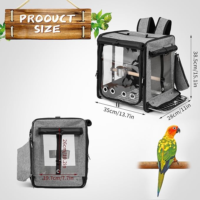 Bird Carrier with Seat Belt for Car Travel, Bird Backpack Carrier with - Image 2