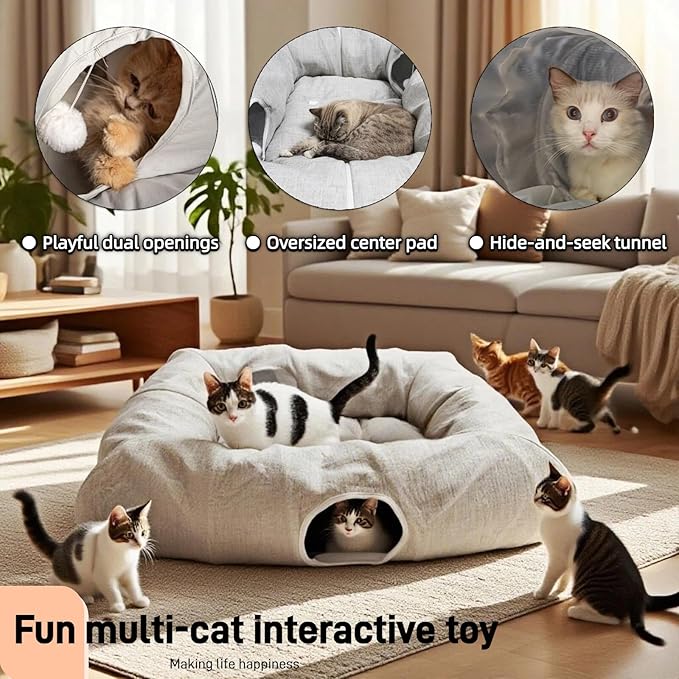 XxingSheep 4 Cave Premium Hemp Fabric XL Cat Tunnel Bed - Image 2