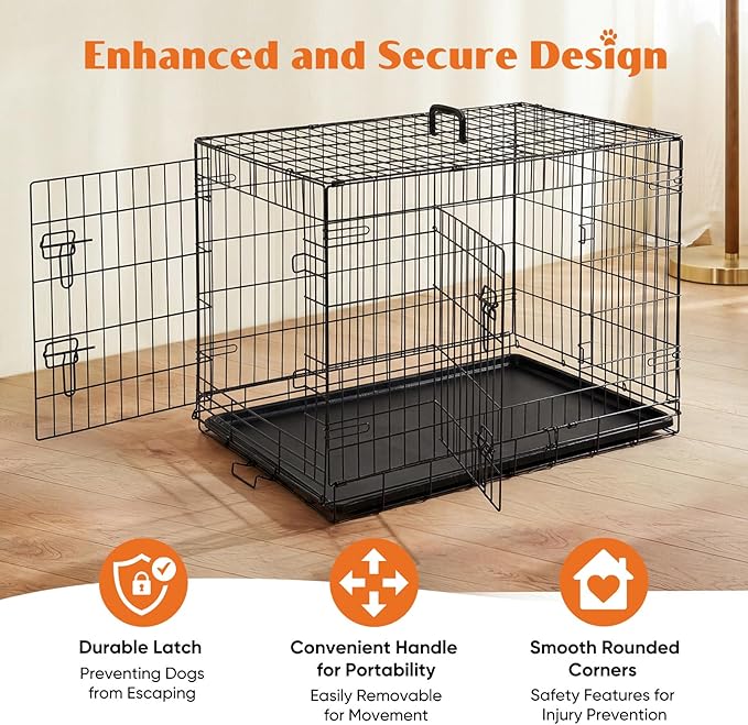 Sweetcrispy 36 Inch Dog Crate, Medium Crates Double Door Folding Metal Wire Dog - Image 2