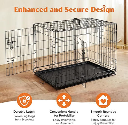 Sweetcrispy 36 Inch Dog Crate, Medium Crates Double Door Folding Metal Wire Dog - Image 2