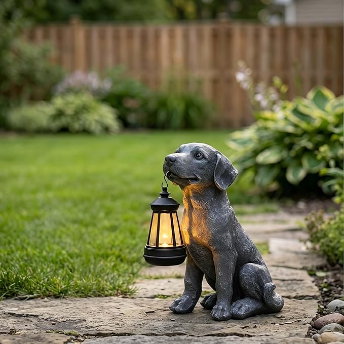 Dog Statue with Solar Lantern - Image 3