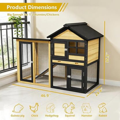 Outdoor Rabbit Hutch with Chew-Proof, 2-Story Bunny Cage with Pull-Out Leak - Image 9