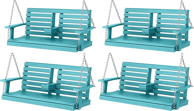 KINGYES Outdoor Hanging Porch Swing Set of 4, 2 Seat Patio Swing Recliner by KINGYES