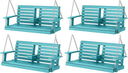 KINGYES Outdoor Hanging Porch Swing Set of 4, 2 Seat Patio Swing Recliner by KINGYES