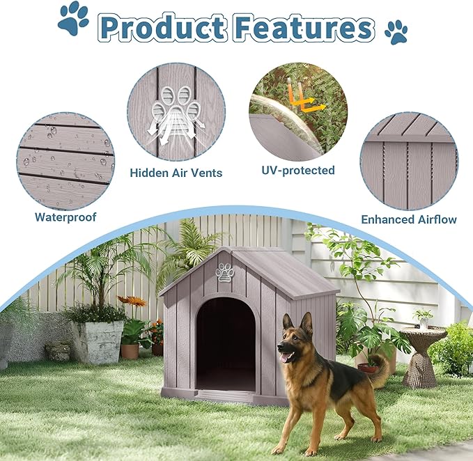 Dog House Outdoor Weatherproof，Waterproof Resin Outside Dog House - Image 4