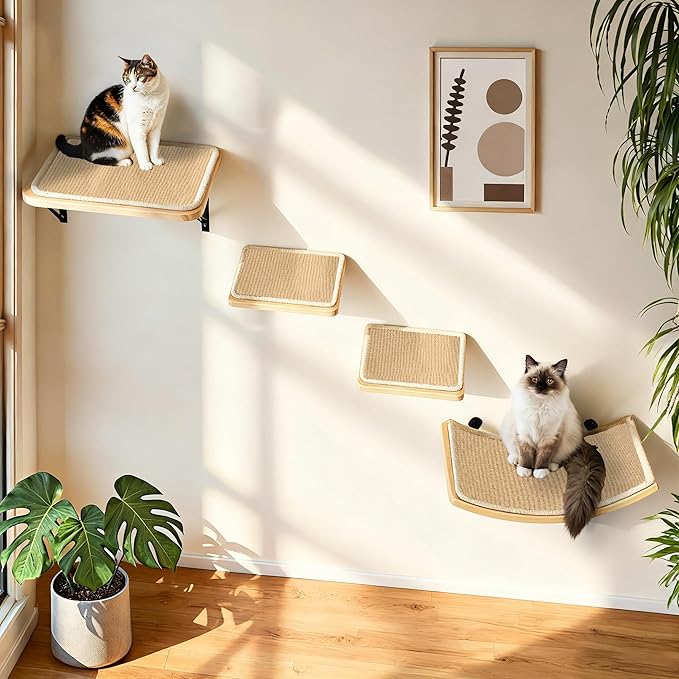 Cat Floating Wall Shelf with Scratching Mat, Support to 30 LBS - Image 8