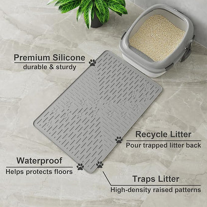 OHMO Cat Litter Mat Trapping Mat Premium Silicone Rubber 23.5x16 Grey, - Image 2