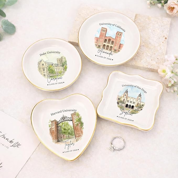 LOVELYPOD Personalized Graduation Photo Trinket Tray, Personalized College Ring - Image 2