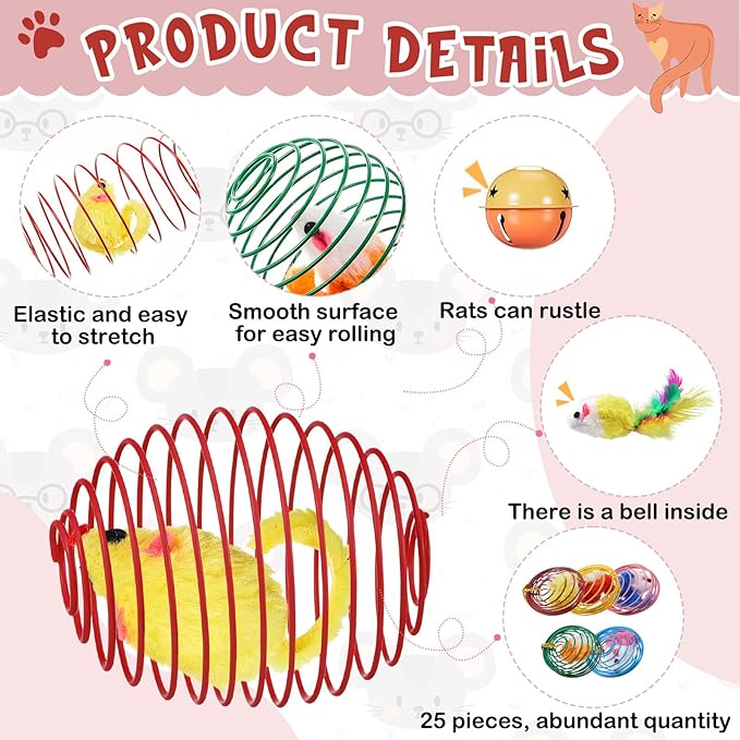 Jecery 25 Pcs Cat Spring Balls Toys Stretchable Rolling Balls Colorful Playful - Image 3