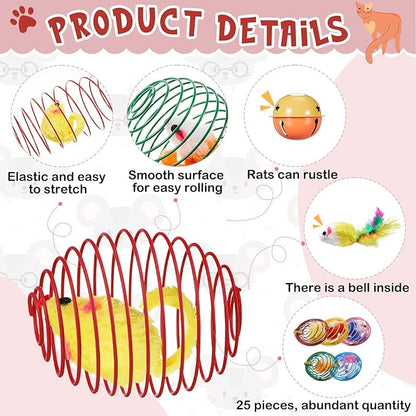 Jecery 25 Pcs Cat Spring Balls Toys Stretchable Rolling Balls Colorful Playful - Image 3