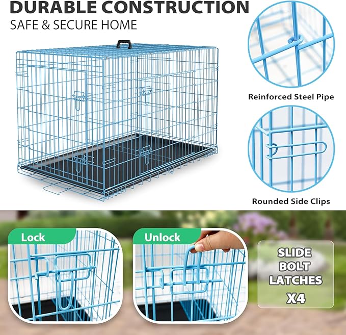 BestPet | Dog Crate | 24" | Blue | Foldable Metal Kennel - Image 4