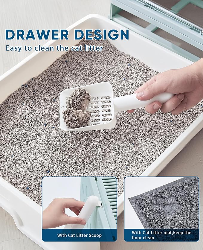 Medario Cat Litter Box with Litter Mat and Scoop, Large Covered Litter Box with - Image 5