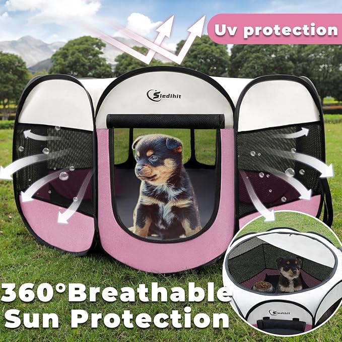 Siedihit Pink Dog Cat Playpen, Puppy Pet Playpen Indoor - Image 6