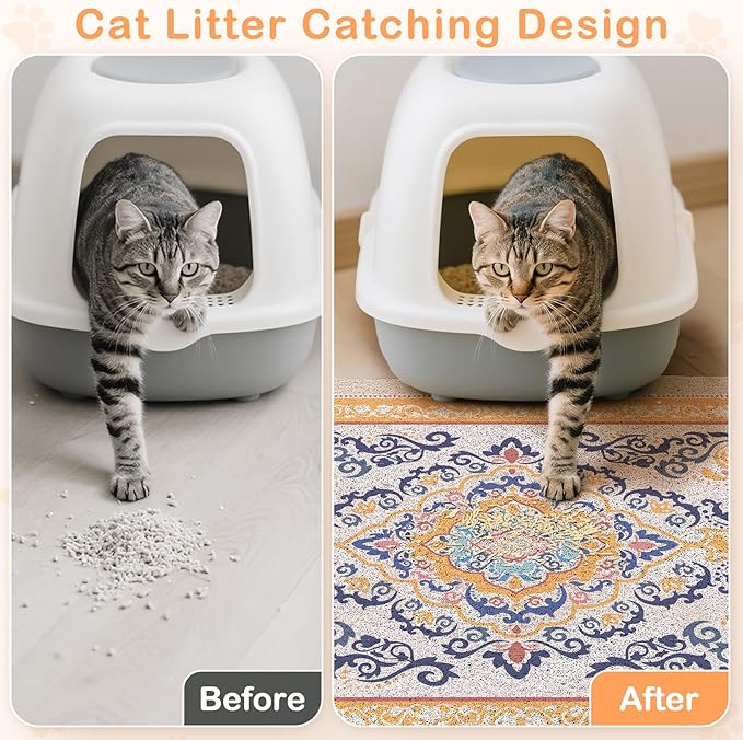 Unicorn Catcher Cat Litter Mat 24" x 15" Non-Slip Litter Box Mat Washable - Image 2