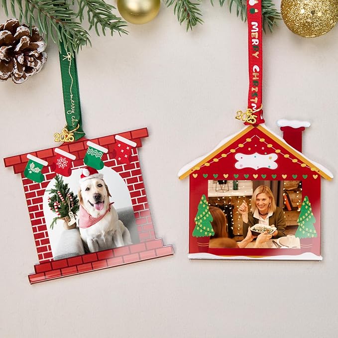 UNIQOOO 2025 Mantel House Christmas Acrylic Picture Frame Ornaments - Image 9