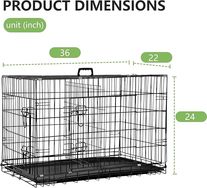 FDW Dog Crate 36-Inch Dog Cage Foldable Metal Kennel - Image 6