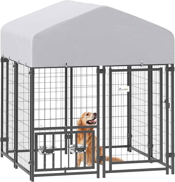 PawHut 4' x 4' x 4.5' Outdoor Dog Kennel, Welded Wire Dog Kennel Outside Run by PawHut