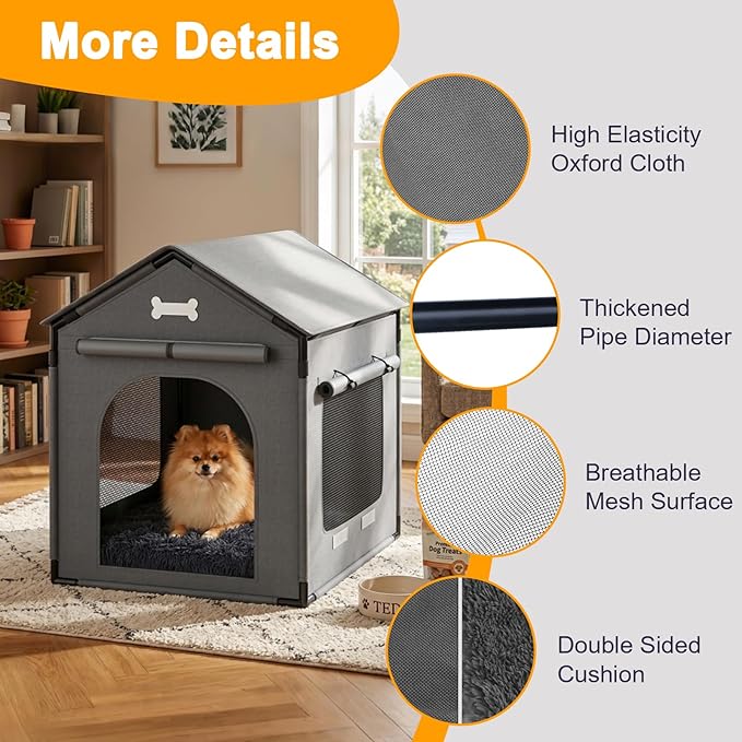 Large Dog House Indoor with Plush Cushion, Dog Kennel - Image 3