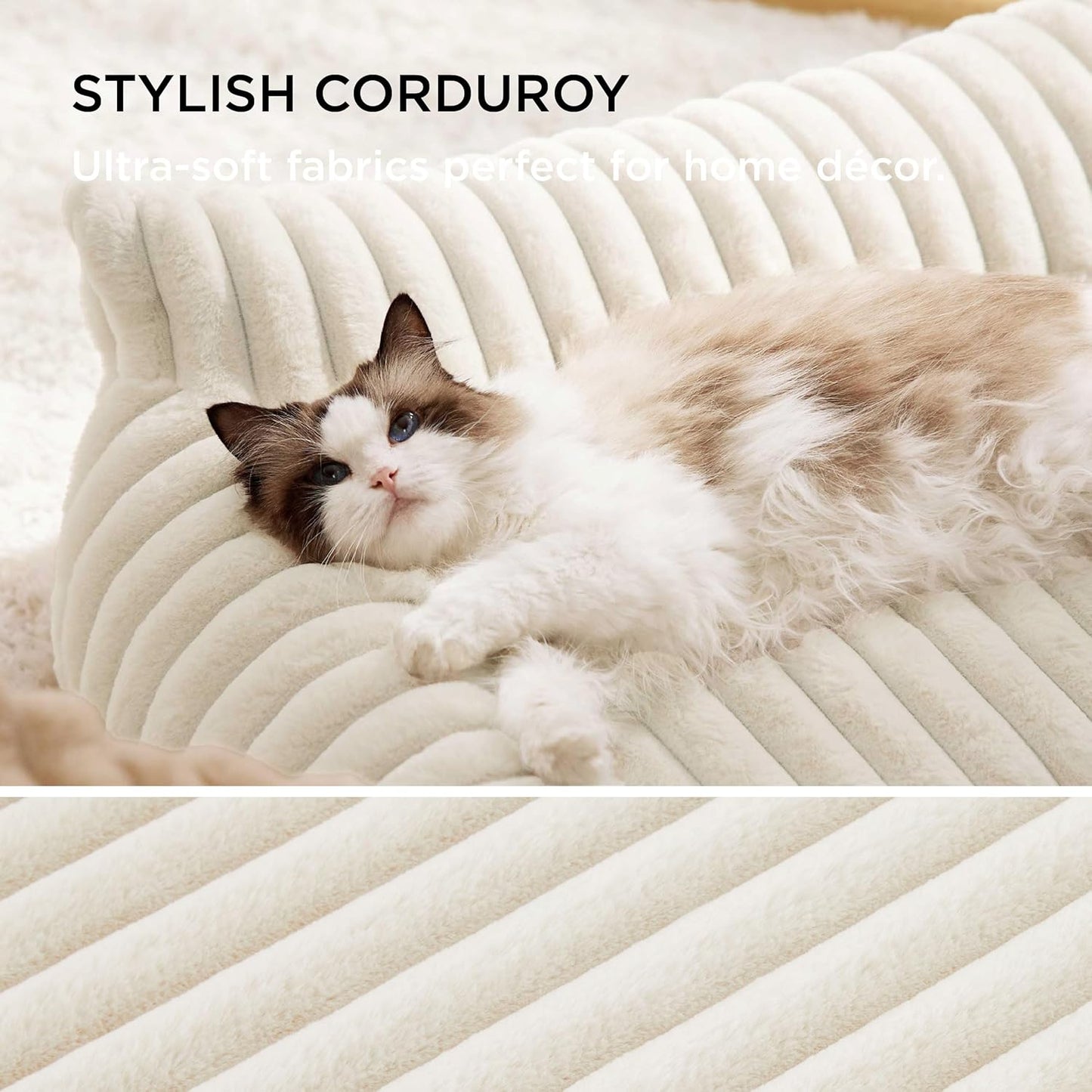 Bedsure Cute Dog Couch for Medium Dogs- Fluffy Pet Sofa, Dog Couch Bed with Removable, Washable Cover, Supportive Pet Bed for Medium Large Dogs, 36inch, Cream