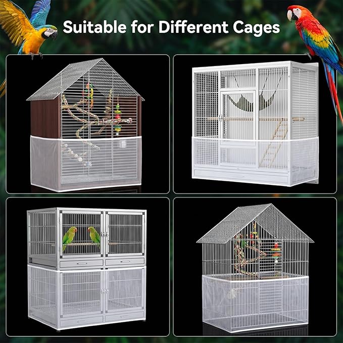 Large Bird Cage Seed Catcher Adjustable Soft Airy Skirt Guard Birdcage Nylon - Image 7