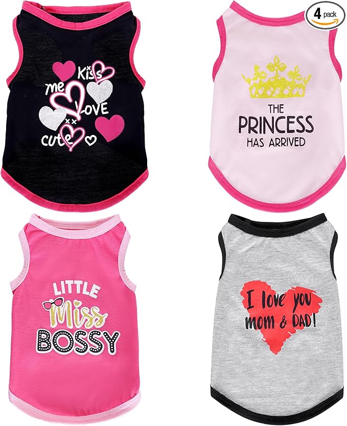 Pistha 4 Pack Dog Shirts Summer Printed Puppy Clothes Cute Sleeveless Pet T by Pistha