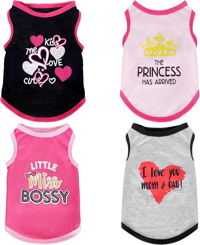 Pistha 4 Pack Dog Shirts Summer Printed Puppy Clothes Cute Sleeveless Pet T by Pistha