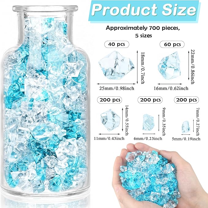 Fake Ice Cubes - 700Pcs 5 Size Blue Clear Acrylic Ice - Image 2