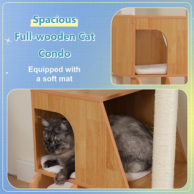 Hey-brother Wooden Cat Tree, 69.7 inch Cats Furniture Tower - Image 6