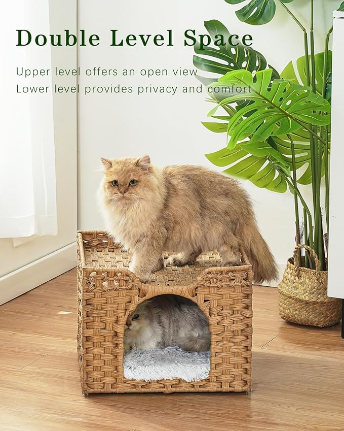 SETVSON Cat Beds Indoor Kitten House, Handwoven Rattan Cat Cave Pet Cube - Image 2