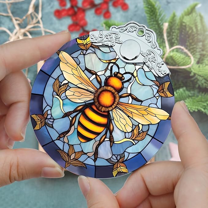 Stained Glass Christmas Ornaments, Jocidea Bee Ornaments - Image 3