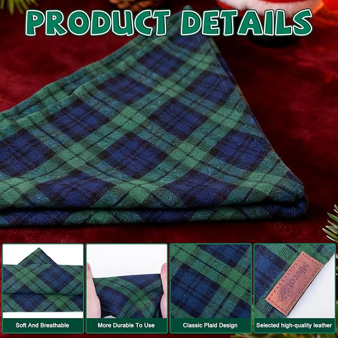 Christmas Dog Bandana & Matching Scrunchie Set – Plaid Scarf Kerchief - Image 3