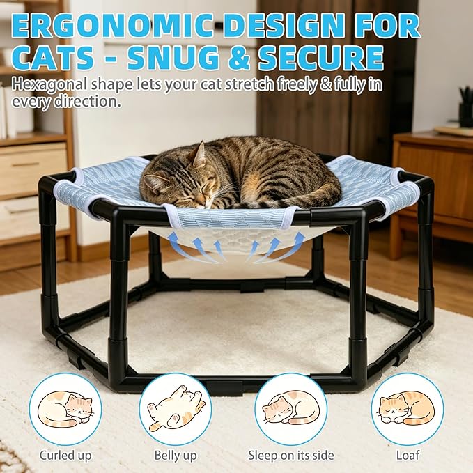 Elevated Cat Cooling Hammock Bed, Hexagonal Raised Cat Cot - Image 5