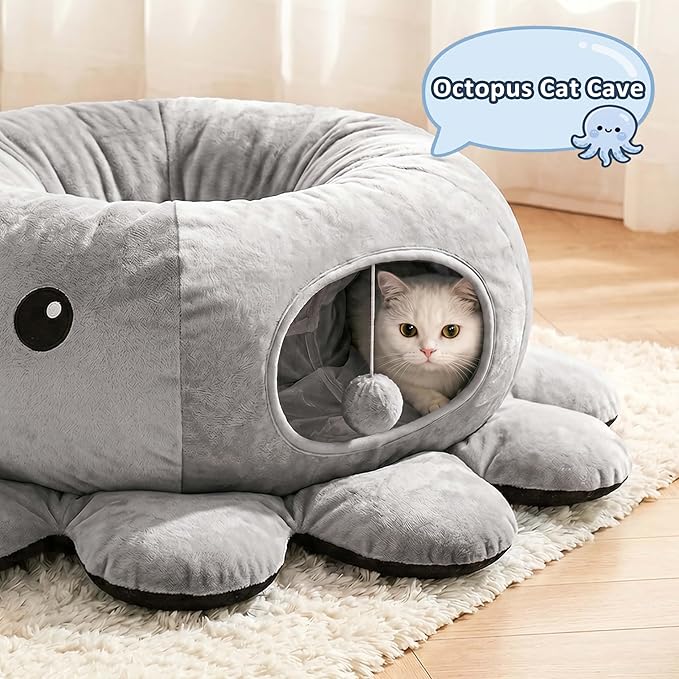 Cat Tunnel Bed for Indoor Cats, Peekaboo Cat Cave Bed - Image 3