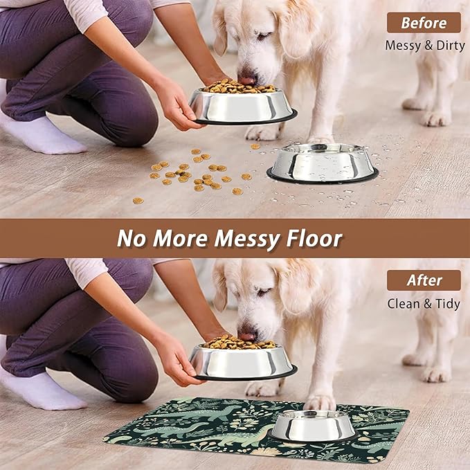 Cute Dinosaur Dog Cat Food Mat, Forest Absorbent Pet Feeding Mat - Image 5