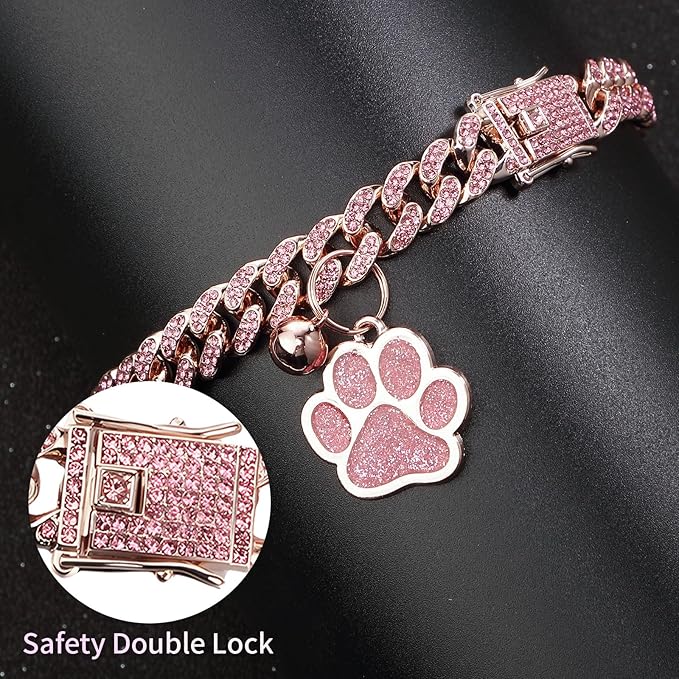 Hillban Cat Collar Diamond Chain Glitter Collar Walking Metal - Image 3