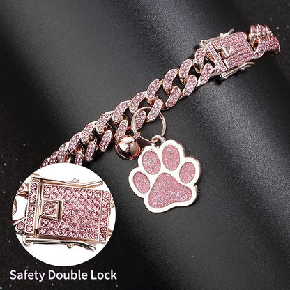 Hillban Cat Collar Diamond Chain Glitter Collar Walking Metal - Image 3