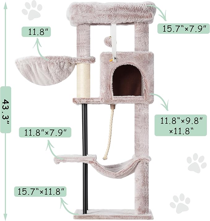 Gitelsnour Cat Tree, Cat Tower for Indoor Cats, 43.3 inch Cat Tree Tower - Image 3