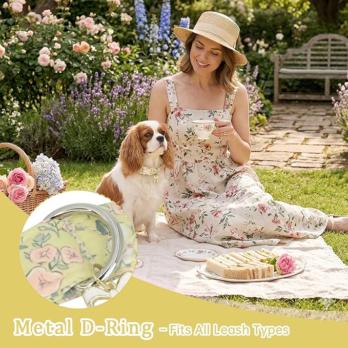 Spring Summer Dog Collar with Pink White Flowers, Adjustable Cotton Puppy - Image 5