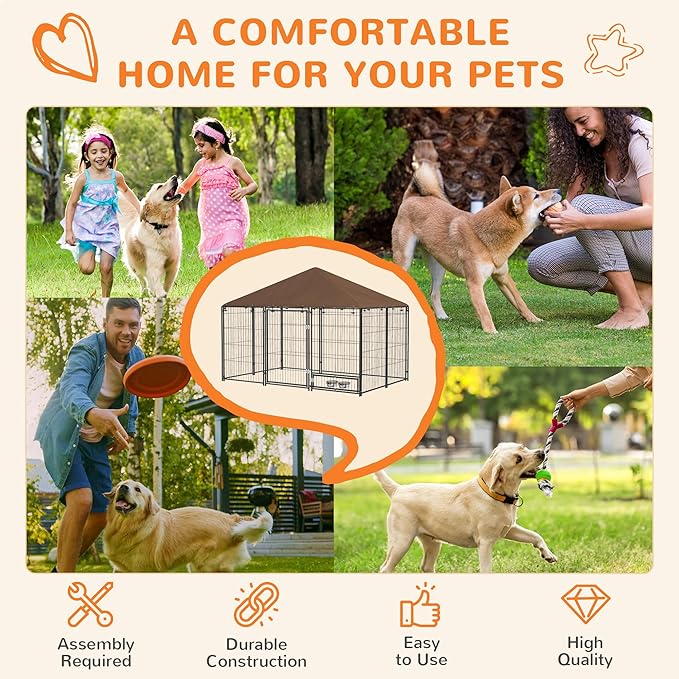 PawHut Outside Dog Kennel, 6.9' x 4.6' x 5' Puppy Play Pen w/Canopy, Secure Lock - Image 3
