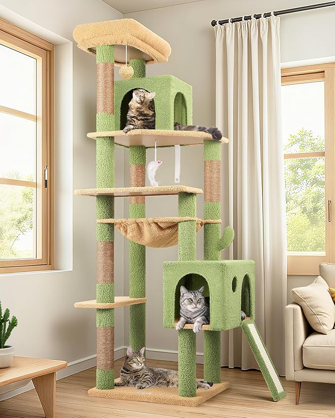 Globlazer Large Cactus Cat Tree Tower, 70in Tall Heavy Duty Green Cat Tree by Globlazer