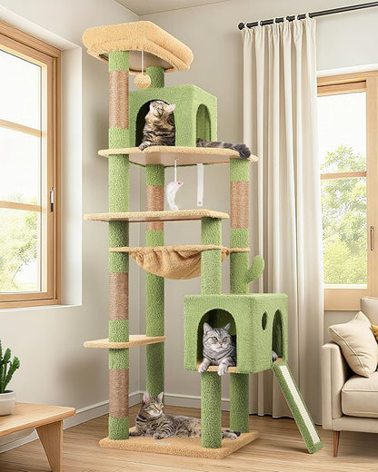 Globlazer Large Cactus Cat Tree Tower, 70in Tall Heavy Duty Green Cat Tree by Globlazer