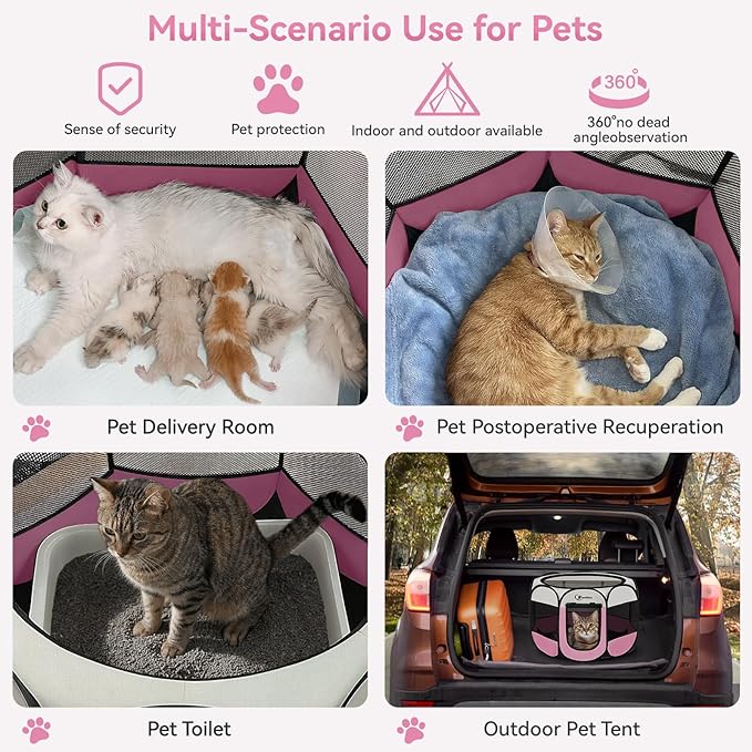 Siedihit Pink Dog Cat Playpen, Puppy Pet Playpen Indoor - Image 3
