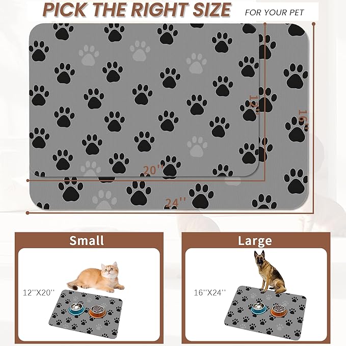 Cat Paw Prints Dog Food Mat for Floors, Non-Slip Pet Feeding Mat, Pet Supplies - Image 2