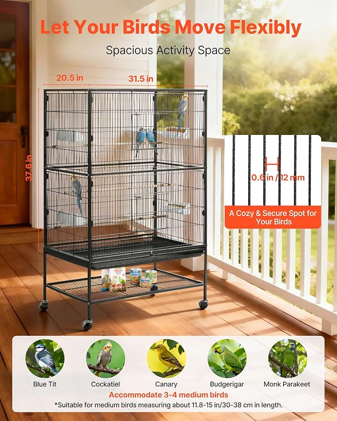 VEVOR Bird Cage, 31.5 x 20.5 x 52 inch, Flat Top, Wrought Iron Bird Flight Cage - Image 2